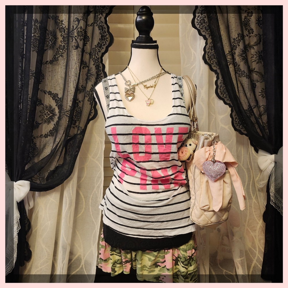 Pink Victorias Secret and Black Striped Tank Top
